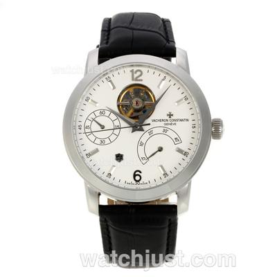 Vacheron Constantin Tourbillon Working Power Reserve Automatic with White Dial-Leather Strap