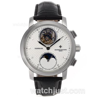 Vacheron Constantin Working Tourbillon Manual Winding with White Dial-Leather Strap