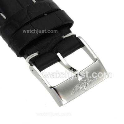 Breitling Black Leather Strap for Swiss Version-White Stitching