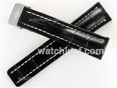 Breitling Black Leather Strap with Deployment Buckle 22MM