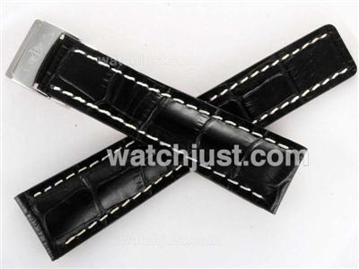 Breitling Black Leather Strap with Deployment Buckle 24MM