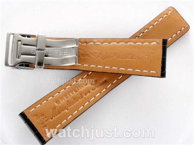 Breitling Black Leather Strap with Deployment Buckle 24MM