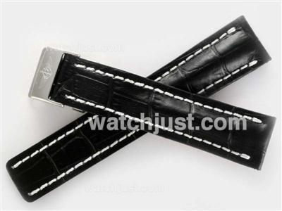 Breitling Black Leather Strap with Deployment Buckle For Swiss Version-22MM