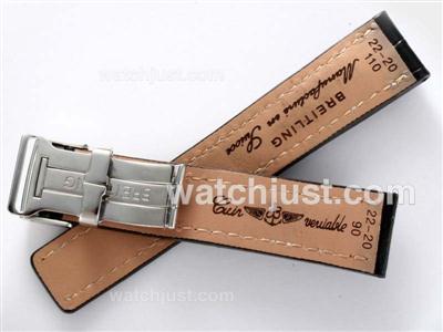 Breitling Black Leather Strap with Deployment Buckle For Swiss Version-22MM