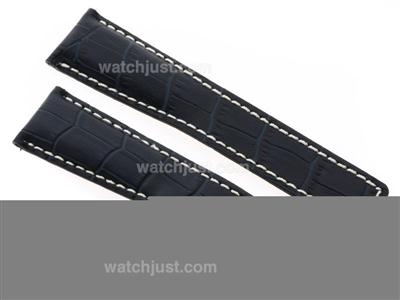 Breitling Dark Blue Leather Strap with Deployment Buckle-White Stitching