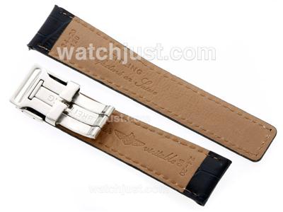 Breitling Dark Blue Leather Strap with Deployment Buckle-White Stitching