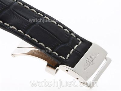 Breitling Dark Blue Leather Strap with Deployment Buckle-White Stitching