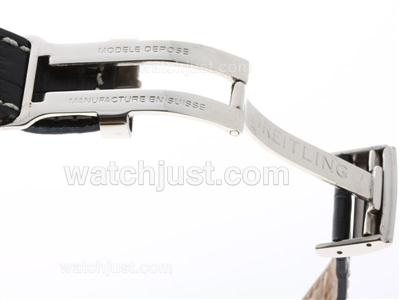 Breitling Dark Blue Leather Strap with Deployment Buckle-White Stitching