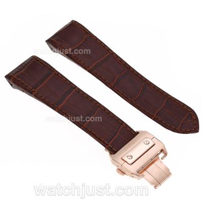 Cartier Brown Leather Strap with Rose Gold Deployment Buckle for Santos Version