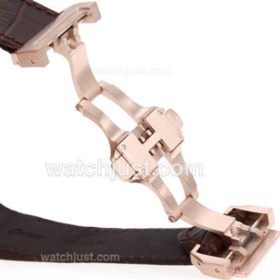 Cartier Brown Leather Strap with Rose Gold Deployment Buckle for Santos Version
