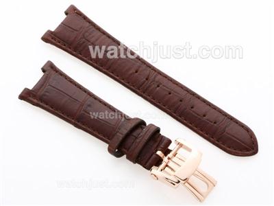 Patek Philippe Brown Leather Strap with Rose Gold Deployment Buckle For Nautilis Jumbo Model