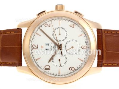 Zenith Class El Primero Automatic Rose Gold Case with White Dial-Leather Strap