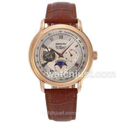 Zenith El Primero Chronomaster Tourbillon Automatic Rose Gold Case with Champagne Dial-Leather Strap