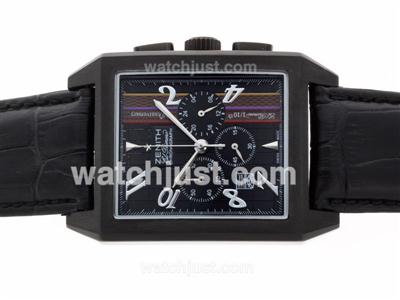 Zenith El Primero Chronomaster Working Chronograph PVD Case with Black Dial-Leather Strap