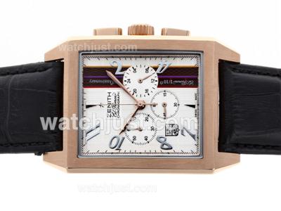 Zenith El Primero Chronomaster Working Chronograph Rose Gold Case with White Dial-Leather Strap