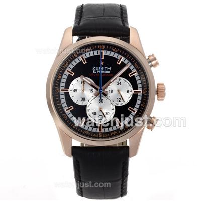 Zenith El Primero Fondroyante 1/10th of A Second Working Chronograph Rose Gold Case with Black Dial-Leather Strap
