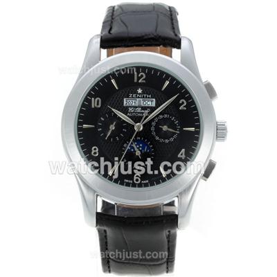 Zenith El Primero Perpetual Calendar Automatic Number/Stick Markers with Black Dial-Leather Strap