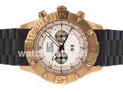 Zenith Split-Second Automatic Rose Gold Case with White Dial-Rubber Strap